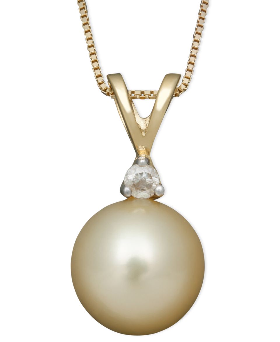 14k Gold Necklace, Golden Cultured South Sea Pearl (8 9mm) and Diamond