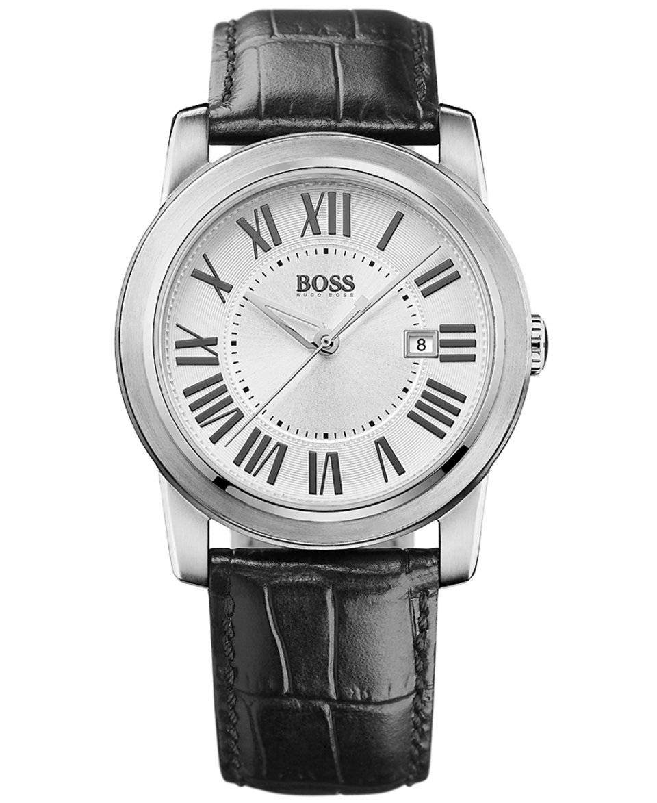 Hugo Boss Watch, Mens Black Crocodile Leather Strap 40mm 1512713