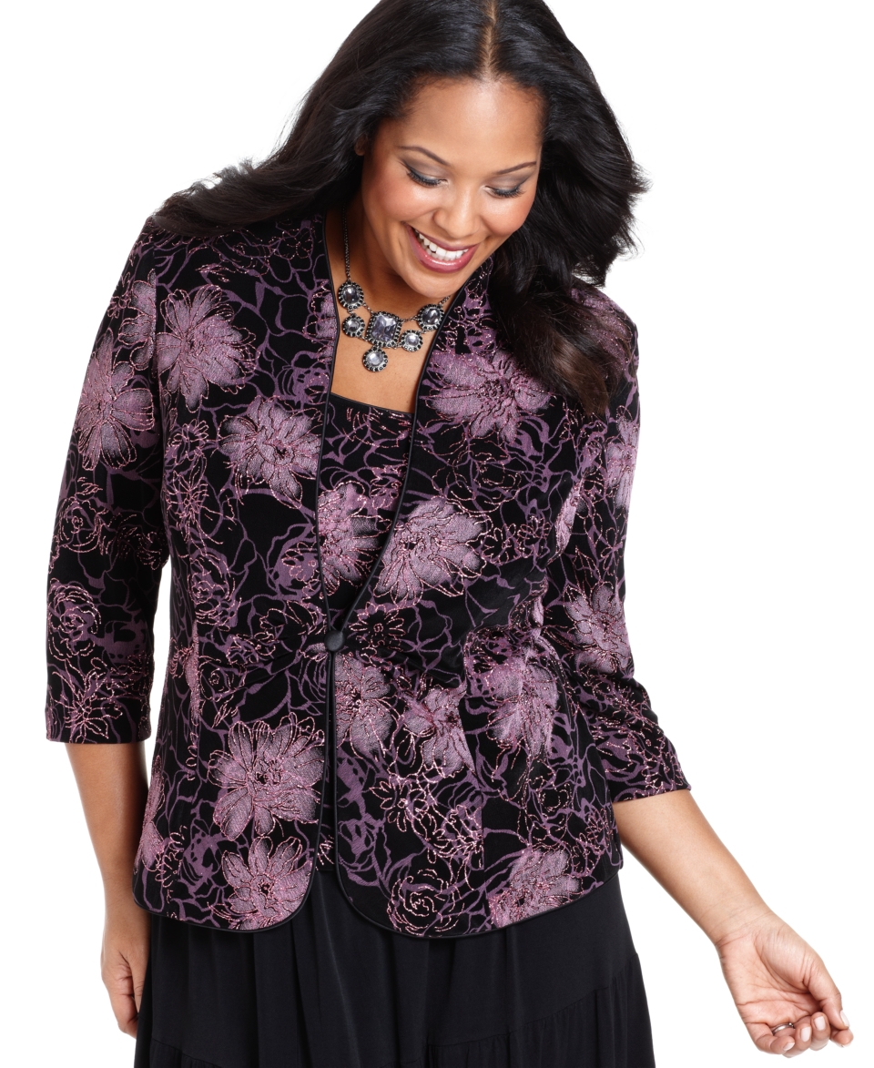   Evening Set, Three Quarter Sleeve Floral Printed Glitter Jacket & Top