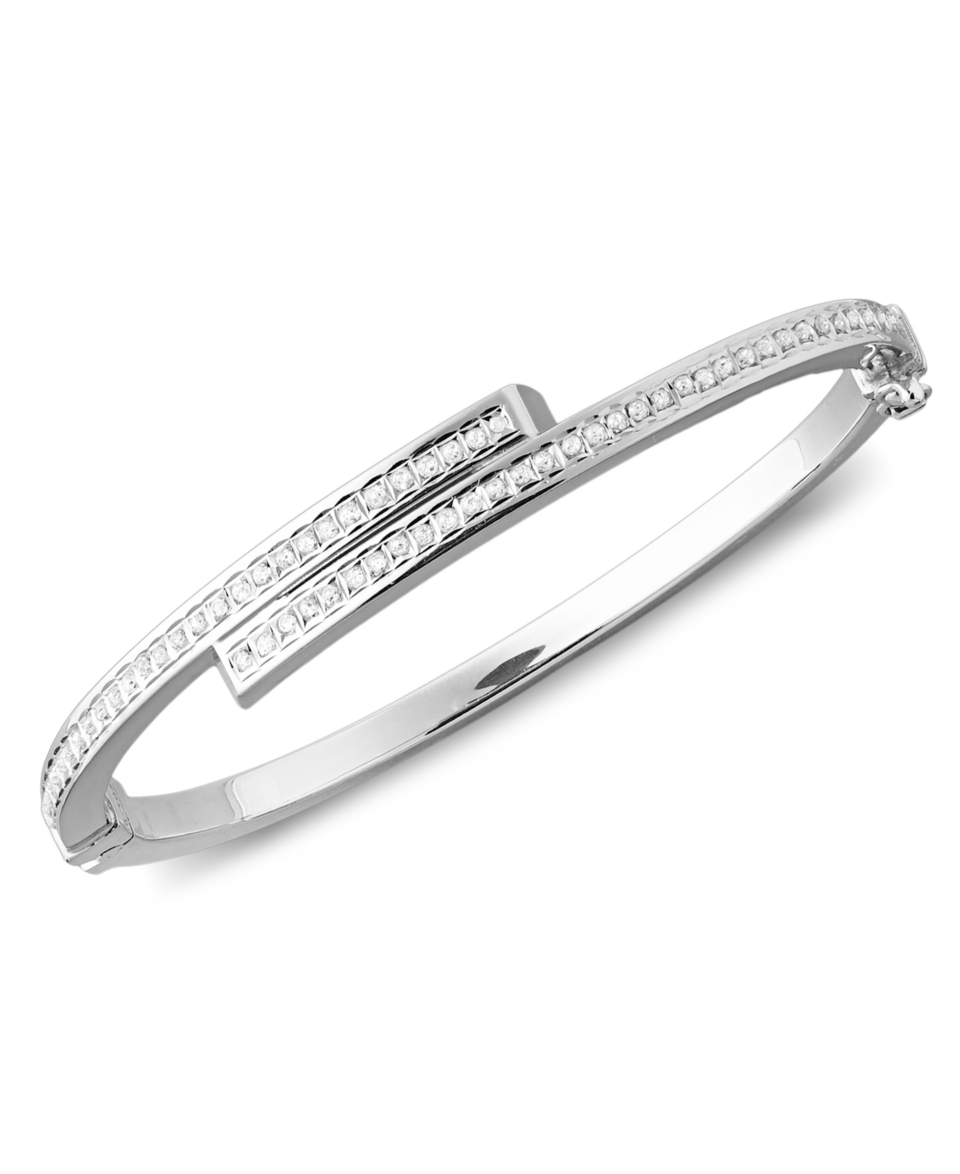 Sterling Silver Bracelet, Diamond Accent Bypass Bangle   Bracelets   Jewelry & Watches