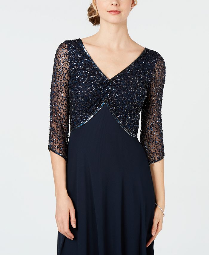 J Kara Embellished 3/4-Sleeve Gown & Reviews - Dresses - Women - Macy's