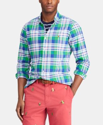 polo ralph lauren men's classic fit plaid oxford shirt