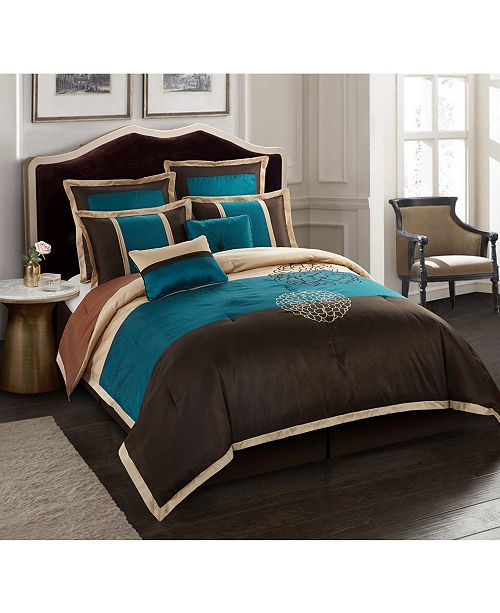 Nanshing Phoebe 8 Piece Comforter Set Brown Aqua King Reviews Home Macy S