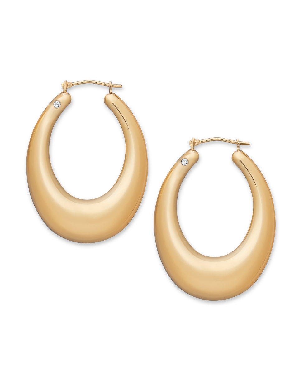 Signature Gold Diamond Accent Bold Graduated Oval Hoop Earrings in 14k Gold   Earrings   Jewelry & Watches