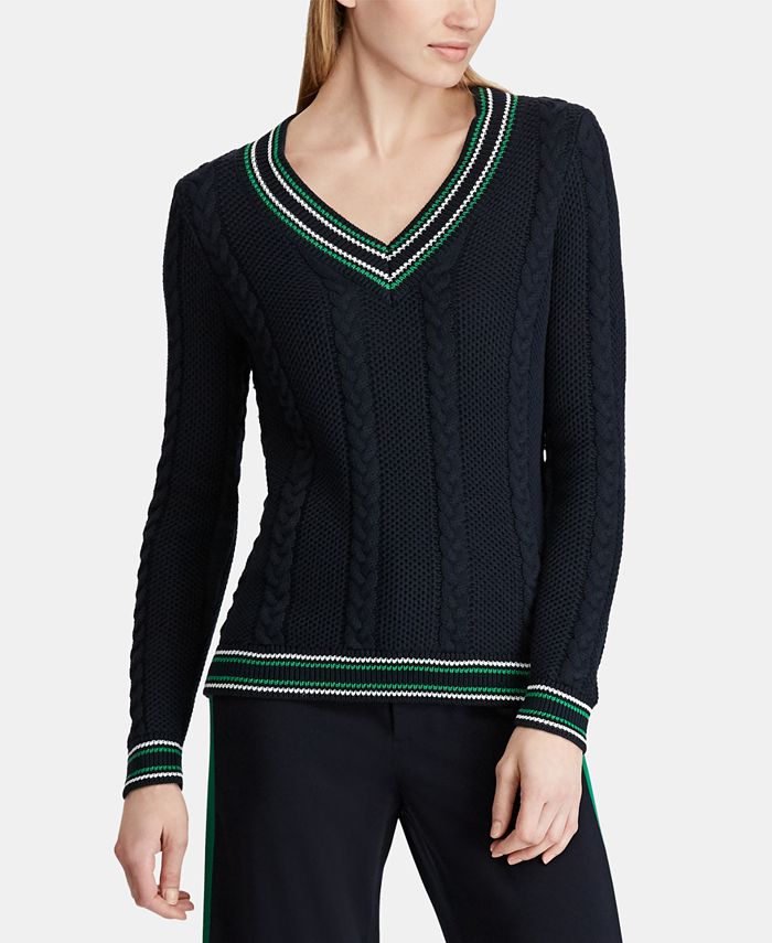Lauren Ralph Lauren V-Neck Cotton Cricket Sweater & Reviews - Sweaters ...