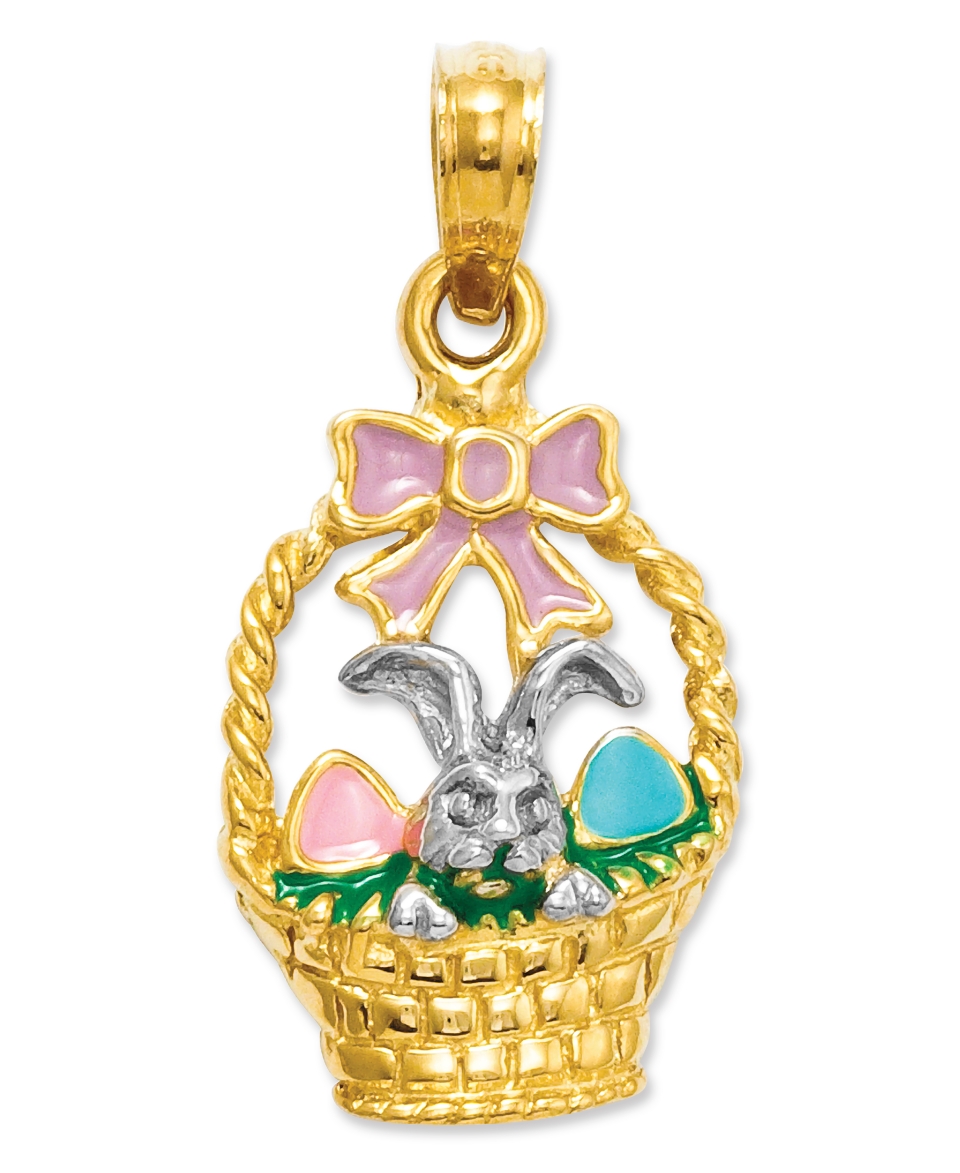 14k Gold Charm, Enamel Easter Basket with Bunny   Jewelry & Watches