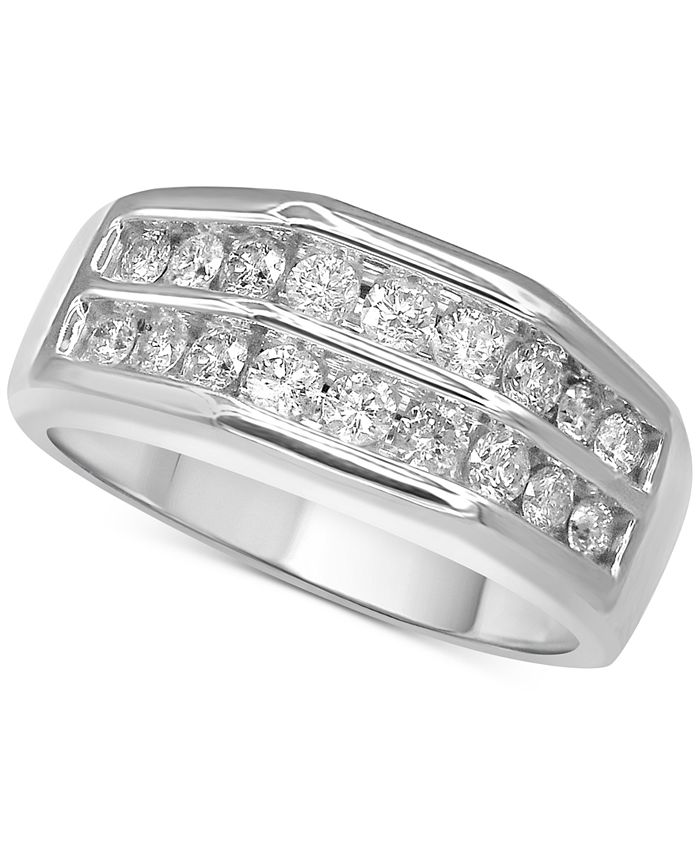 Macy S Men S Diamond Double Row Ring 1 Ct T W In 10k White Gold And 10k Yellow Gold Reviews Rings Jewelry Watches Macy S