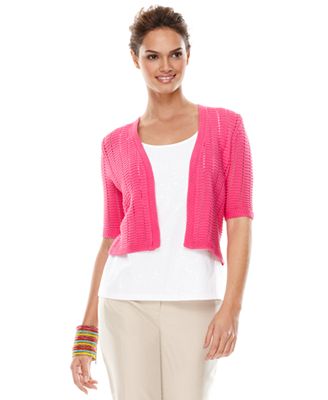 Charter Club Petite Sweater, Short-Sleeve Cropped Cardigan - Sweaters ...