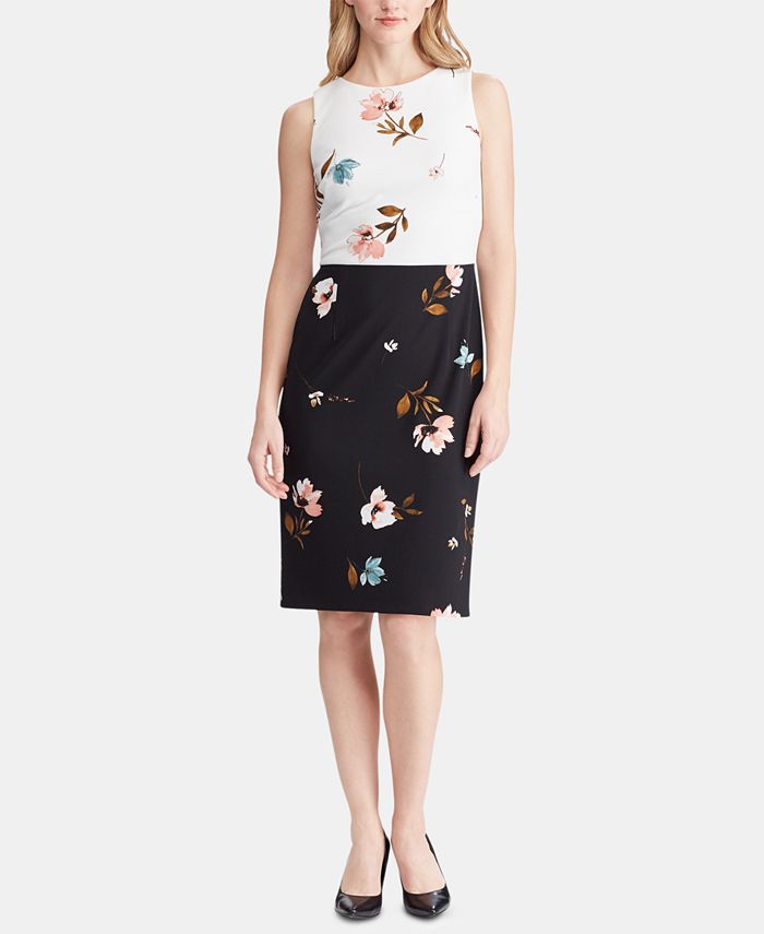 Lauren Ralph Lauren Petite Two-Tone Floral-Print Crepe Dress & Reviews ...