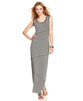 Studio M Dress, Sleeveless Scoop-Neck Striped Tiered Maxi - Dresses ...