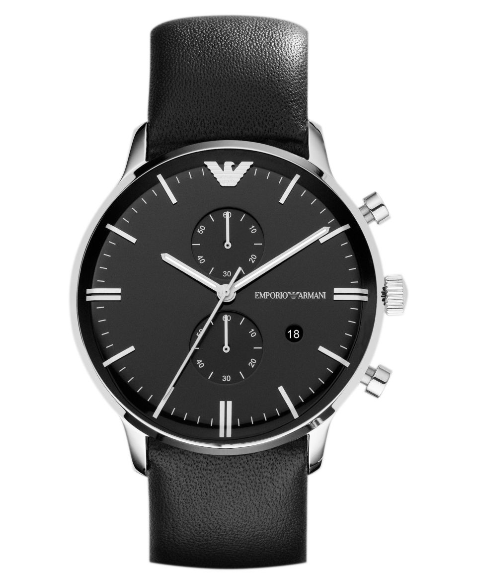 Emporio Armani Watch, Mens Chronograph Black Leather Strap 43mm