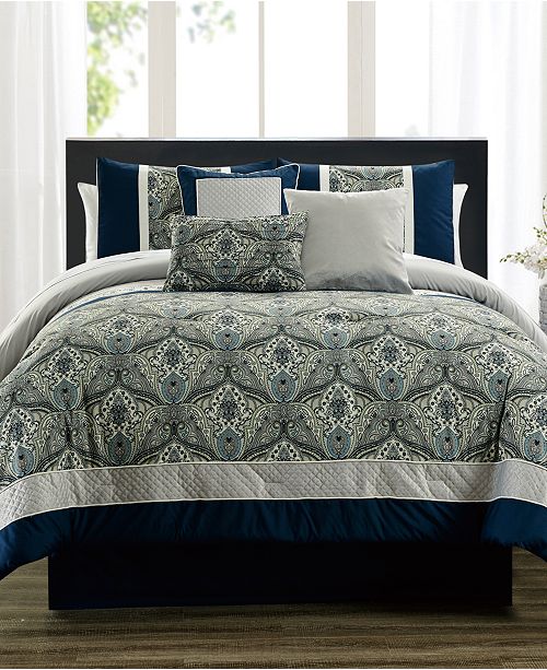 Hallmart Collectibles Closeout Weddington Blue 7 Pc Comforter Sets Reviews Bed In A Bag Bed Bath Macy S