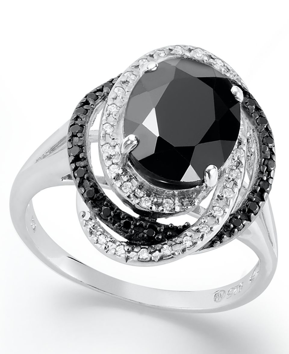 Sterling Silver Ring, Black and White Diamond (1/5 ct. t.w.) and Onyx