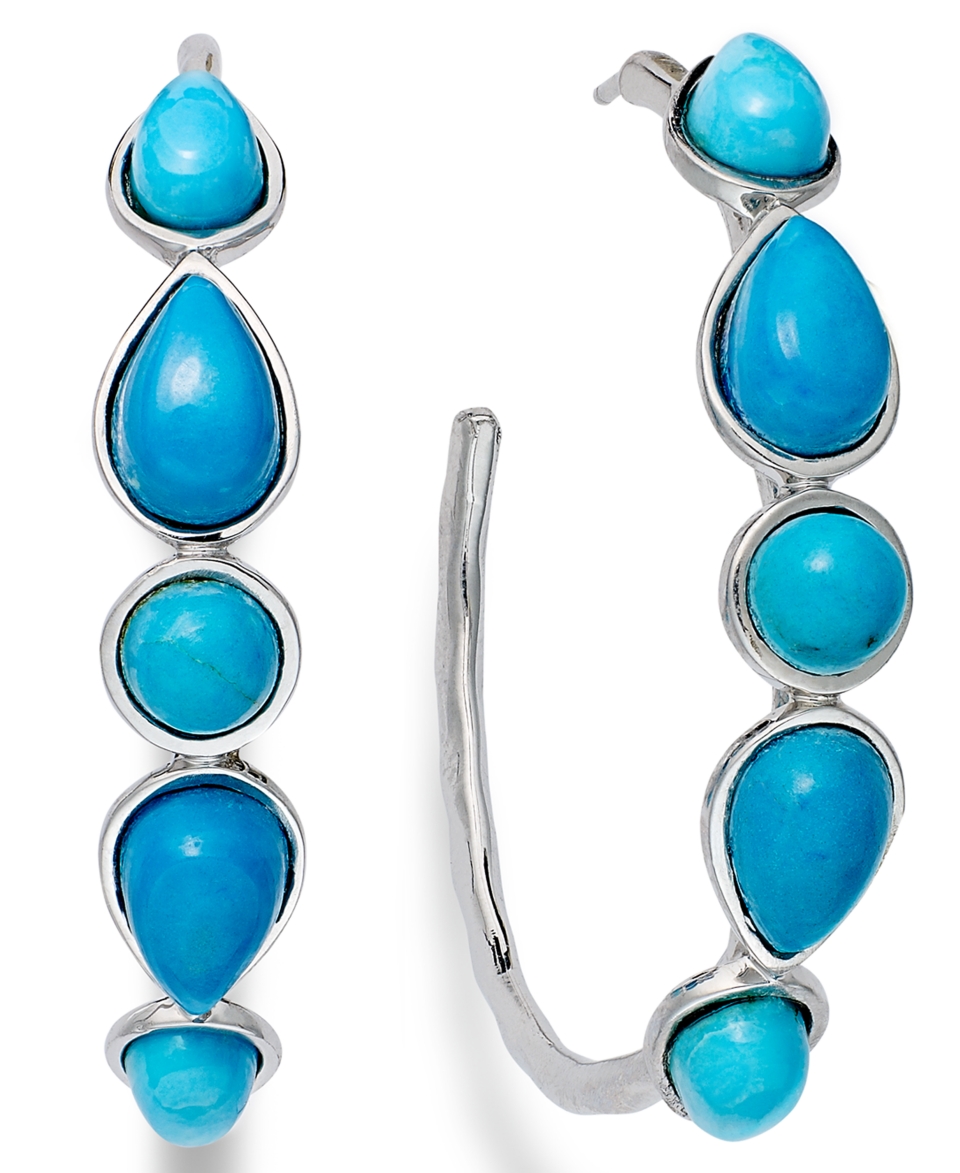 Sterling Silver Earrings, Turquoise Hoop Earrings (4 8mm)   Earrings