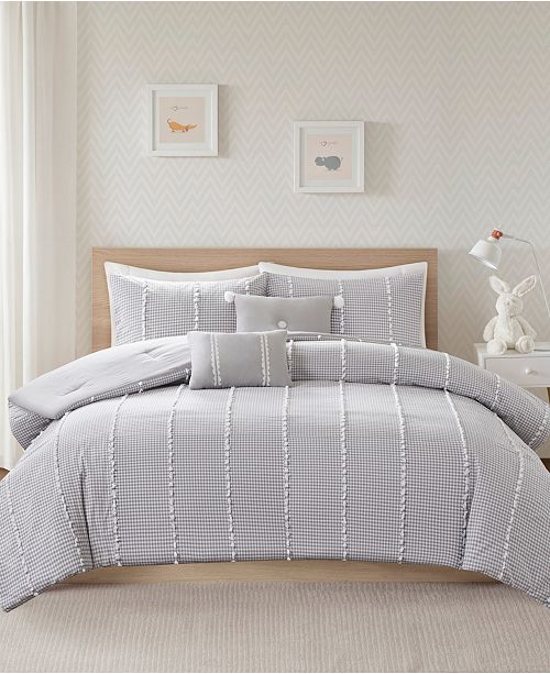 Jla Home Ayden Twin Twin Xl 4 Piece Cotton Gingham Comforter Set With Jacquard Pompoms Reviews Bed In A Bag Bed Bath Macy S