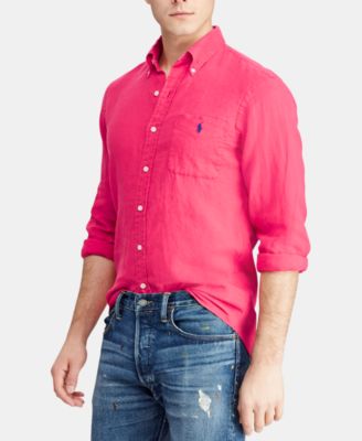 ralph lauren men's pink linen shirt