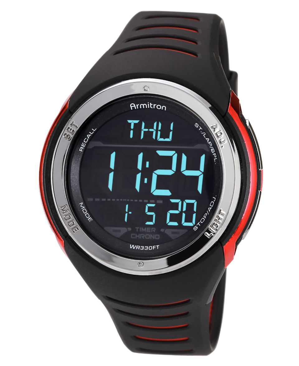 Armitron Watch, Mens Digital Black Polyurethane Strap 42mm 40 8240BLK