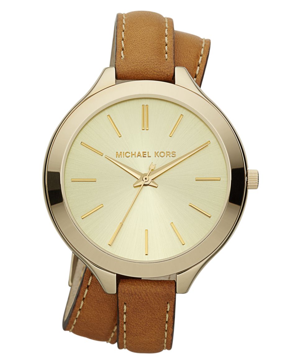 Michael Kors Watch, Womens Slim Runway Luggage Leather Double Wrap