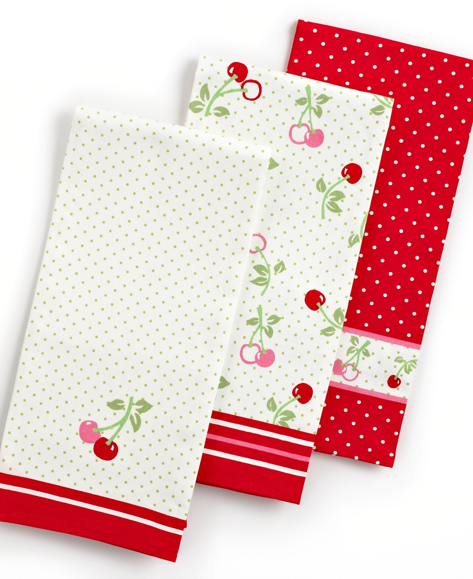 NEW Martha Stewart Collection Kitchen Towels, Set of 3 Cherry Print