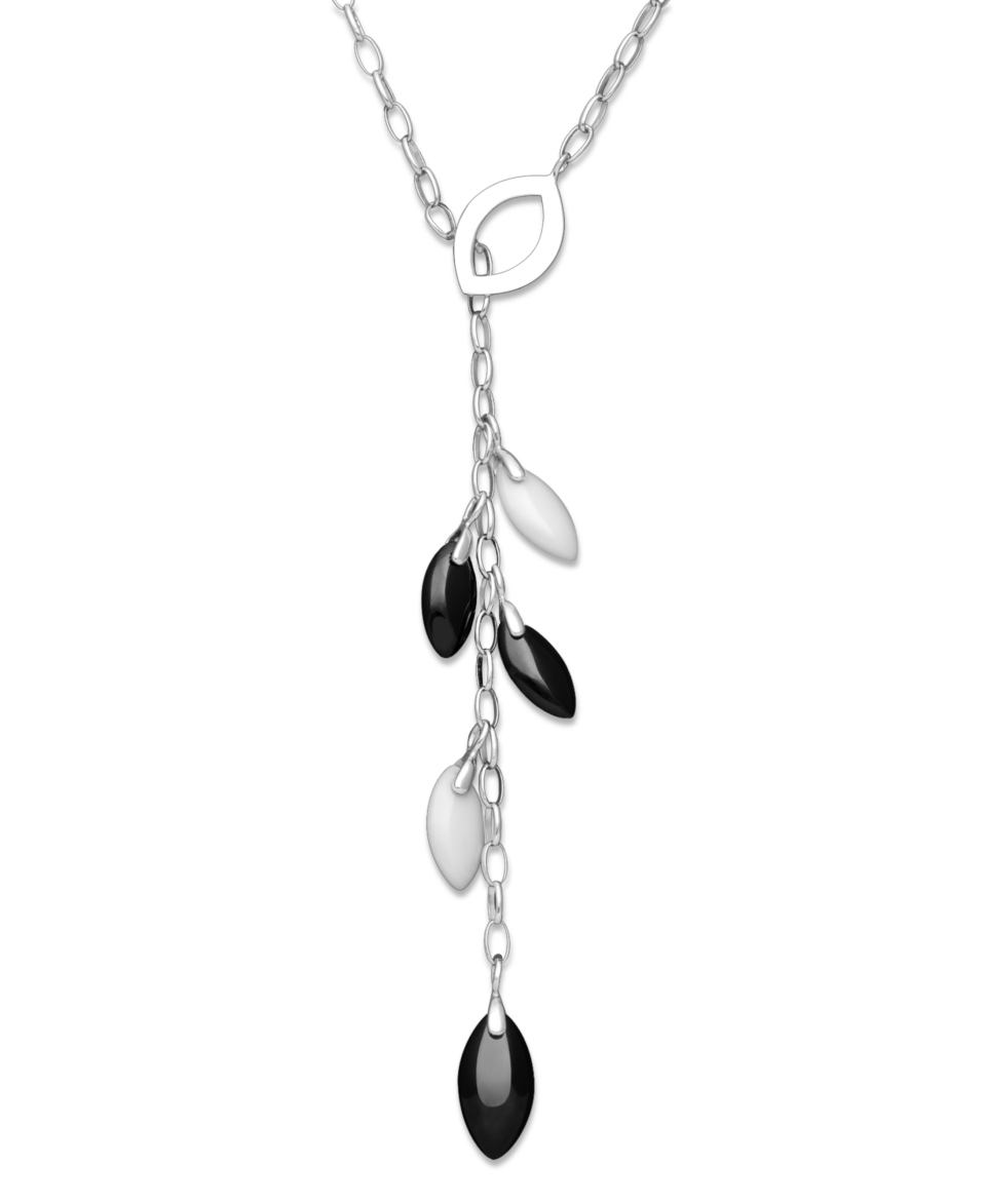 Sterling Silver Necklace, Onyx (8 20mm) and White Agate (7 12mm