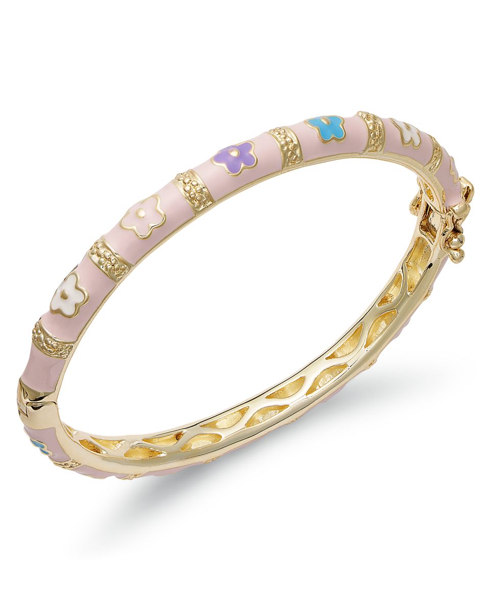 Lily Nily Childrens 18k Gold over Sterling Silver Bracelet, Pink Floral Enamel Bangle   Bracelets   Jewelry & Watches
