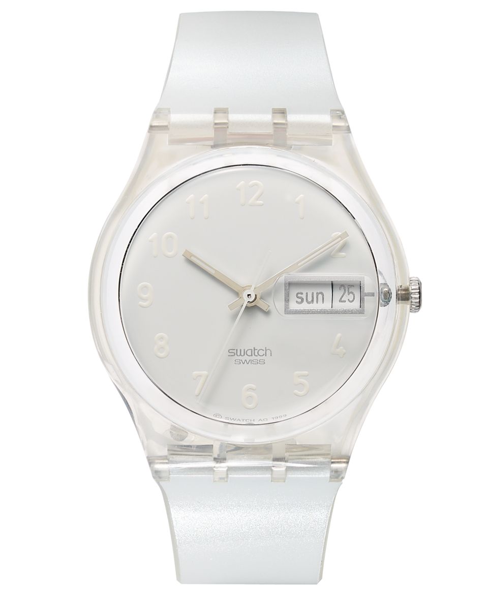 Swatch Watch, Unisex Swiss Snowcovered Shiny White Plastic Strap 34mm