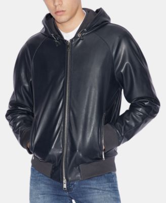 armani leather hooded jacket