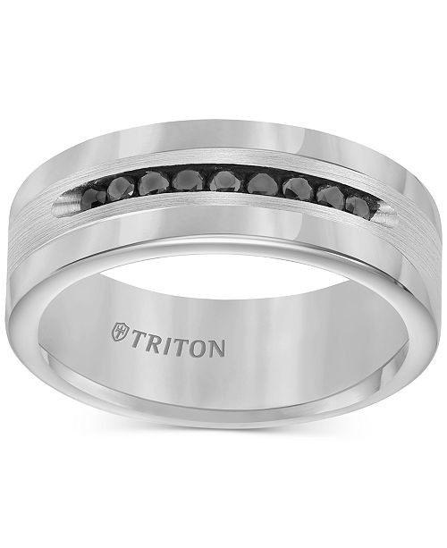 Triton Men S Tungsten And Sterling Silver Ring Channel Set Black Diamond Accent Wedding Band Reviews Rings Jewelry Watches Macy S
