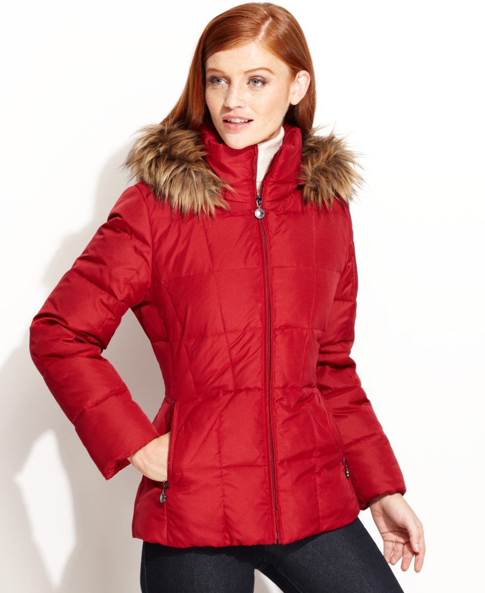 Calvin Klein Petite Jacket, Faux Fur Trim Hooded Puffer Parka