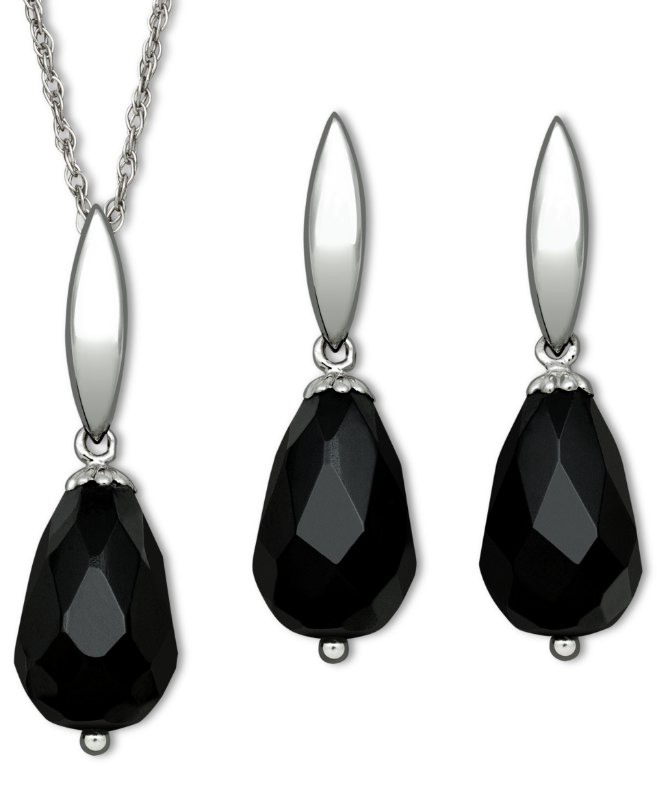 Sterling Silver Jewelry Set, Onyx Pendant and Earrings Set (8 12mm