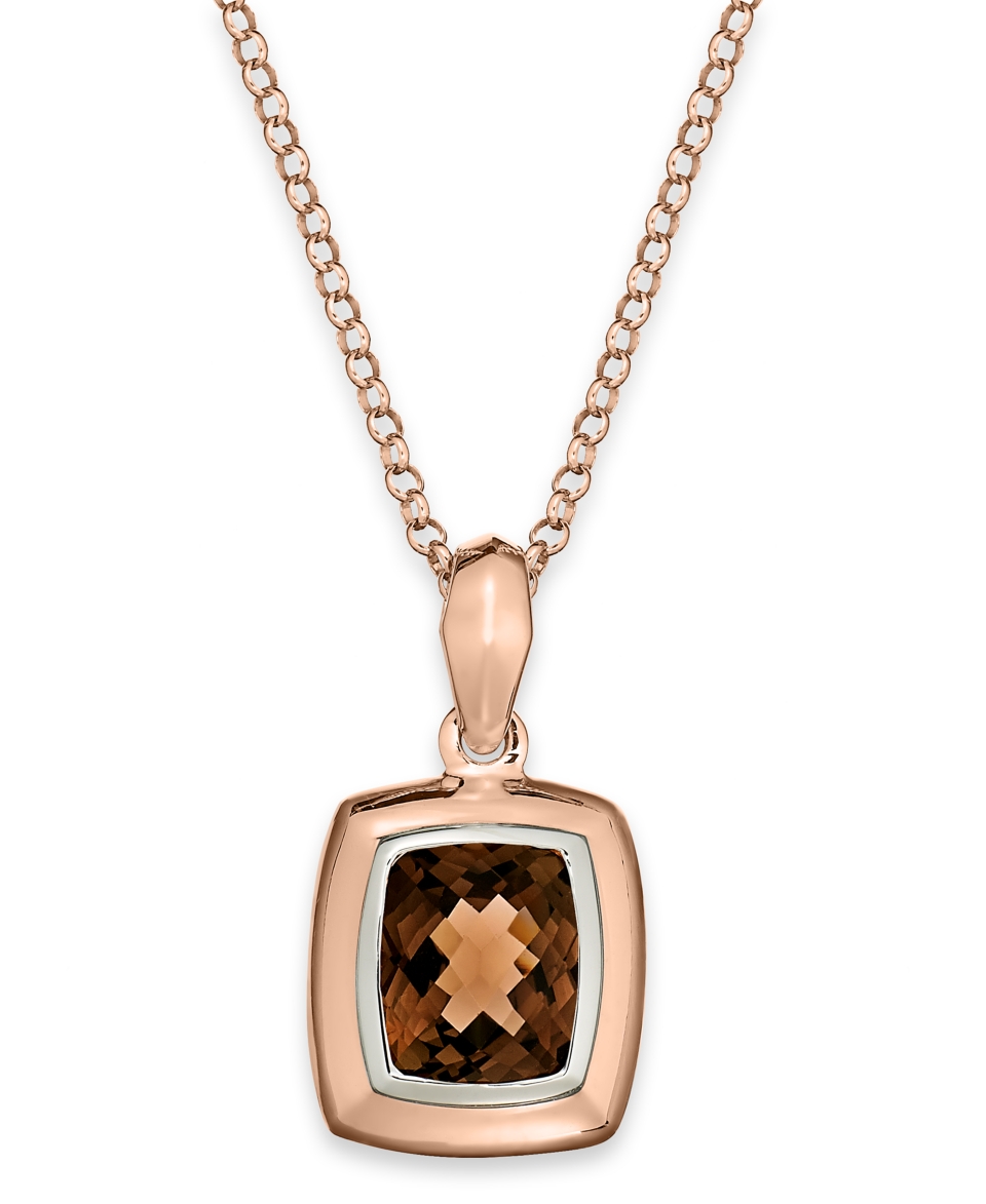 14k Rose Gold Necklace, Smokey Quartz Cushion Pendant (4 3/4 ct. t.w