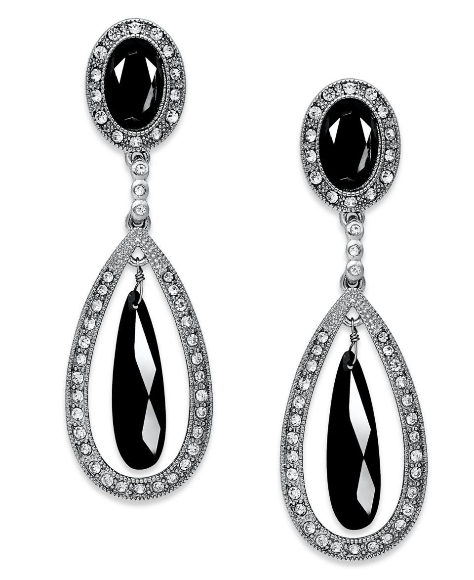 Charter Club Earrings, Silver Tone Clear Crystal Jet Teardrop Earrings