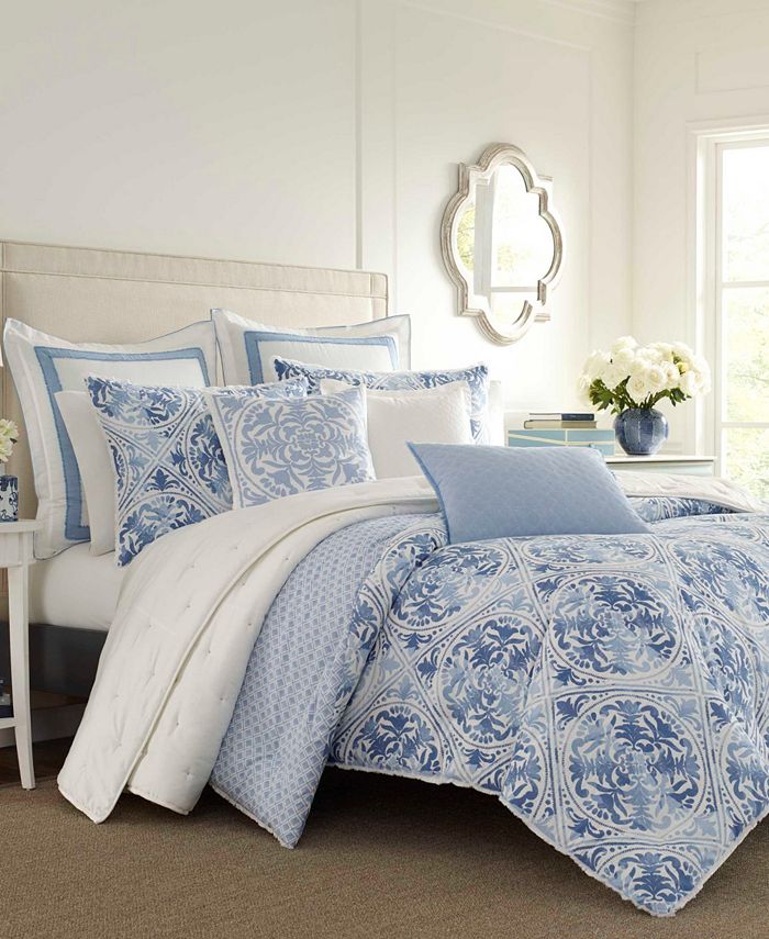 Laura Ashley Mila Blue Comforter Set Full Queen Reviews Comforters Fashion Bed Bath Macy S It's bordered by concentric squares that frame the floral stitching. mila blue comforter set full queen