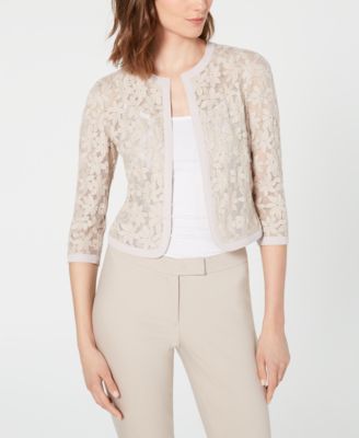 anne klein broderie cropped lace cardigan