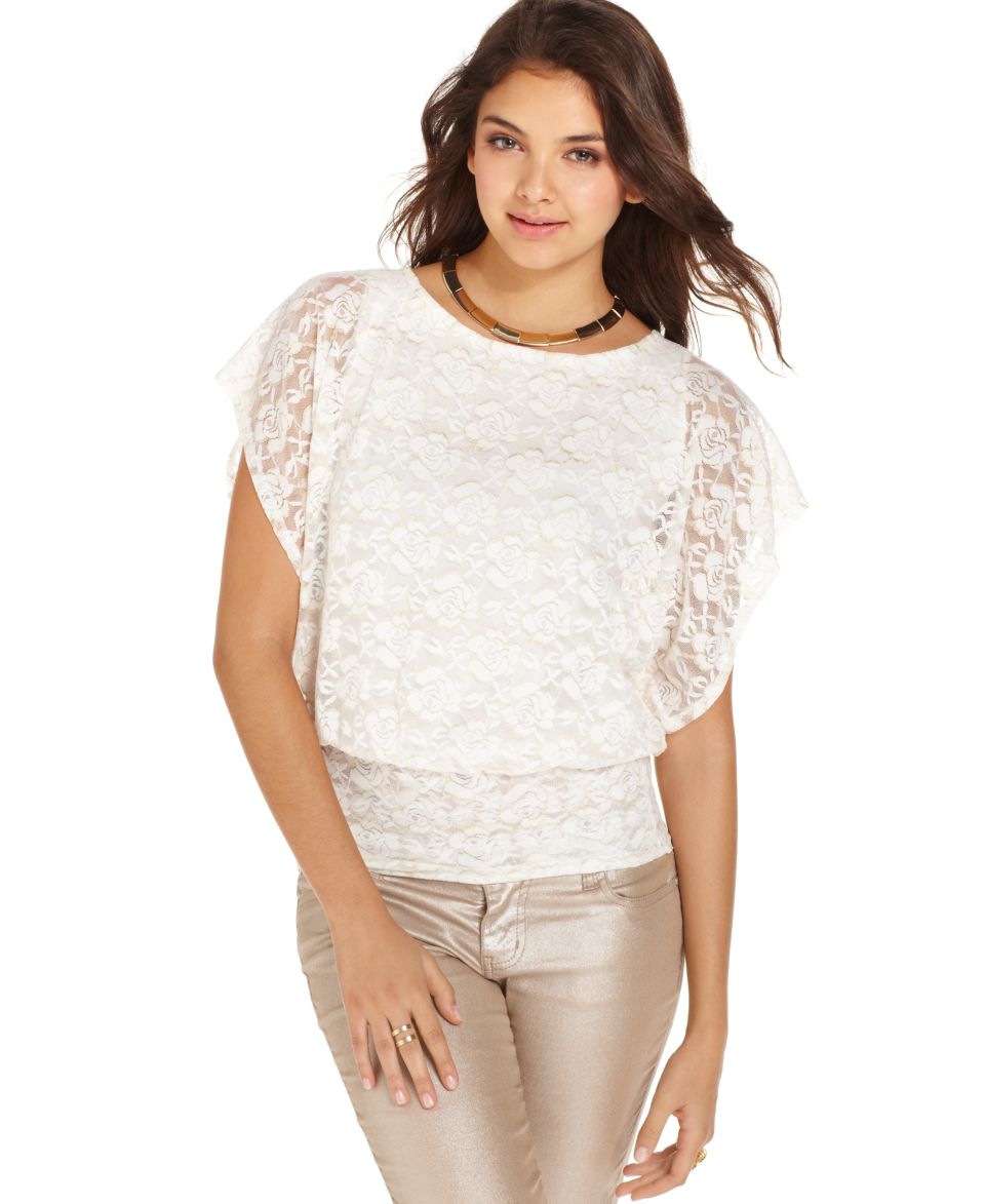 BCX Juniors Top, Flutter Sleeve Lace Blouson