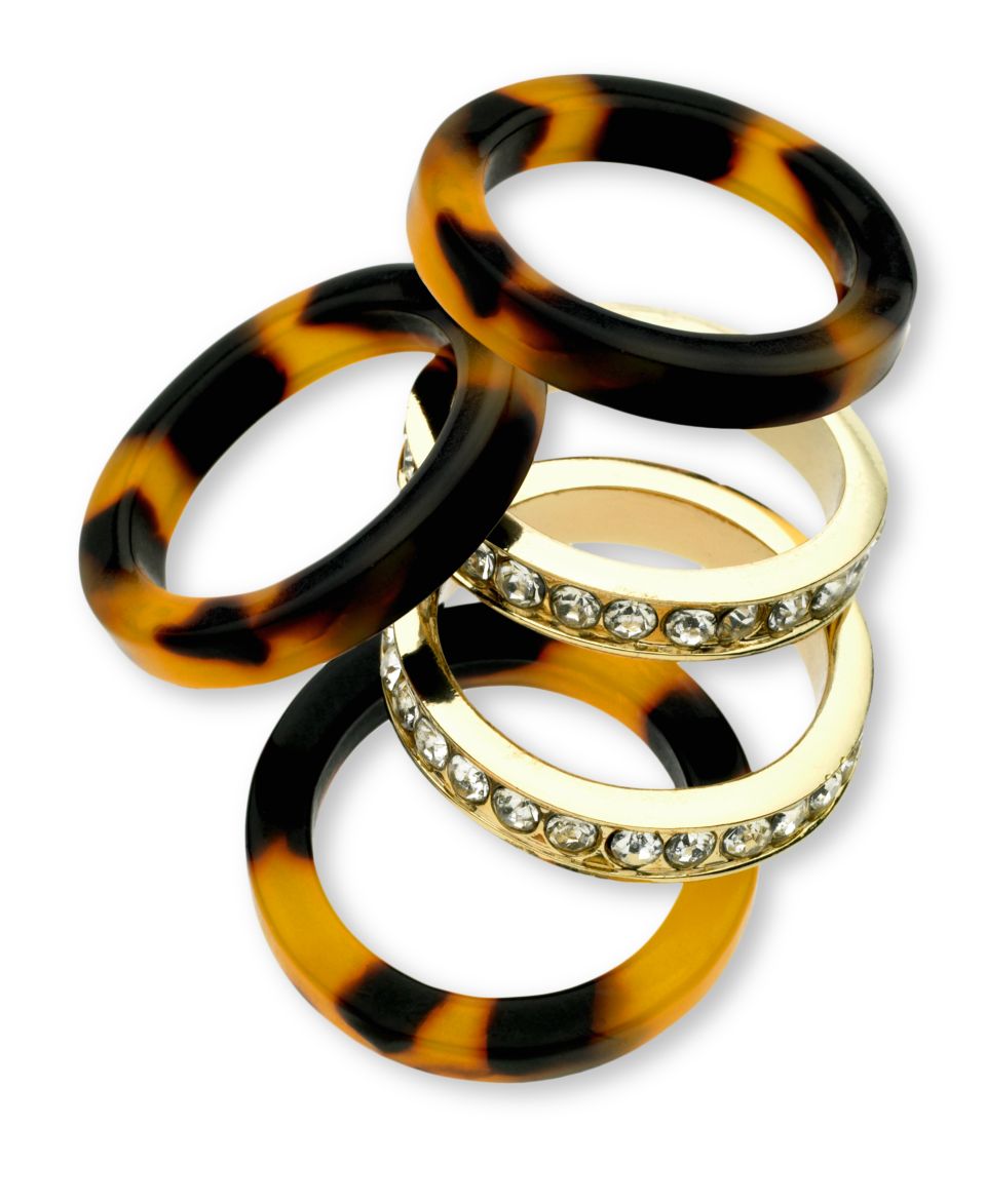 GUESS Ring Set, Set of 5 Gold tone and Tortoise Stackable Rings