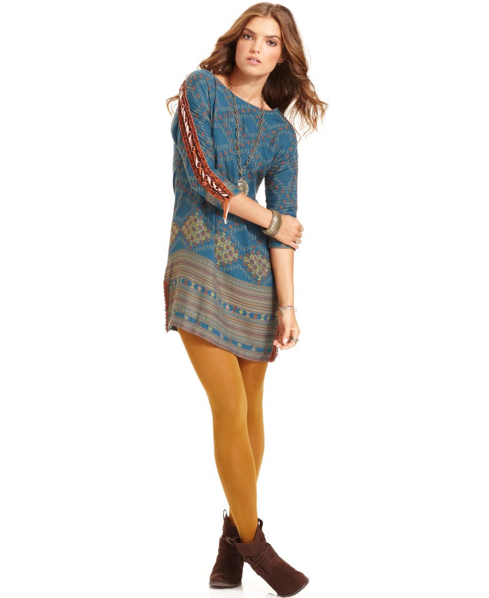 Free People Dress, Three Quarter Boatneck Printed Chain Shift