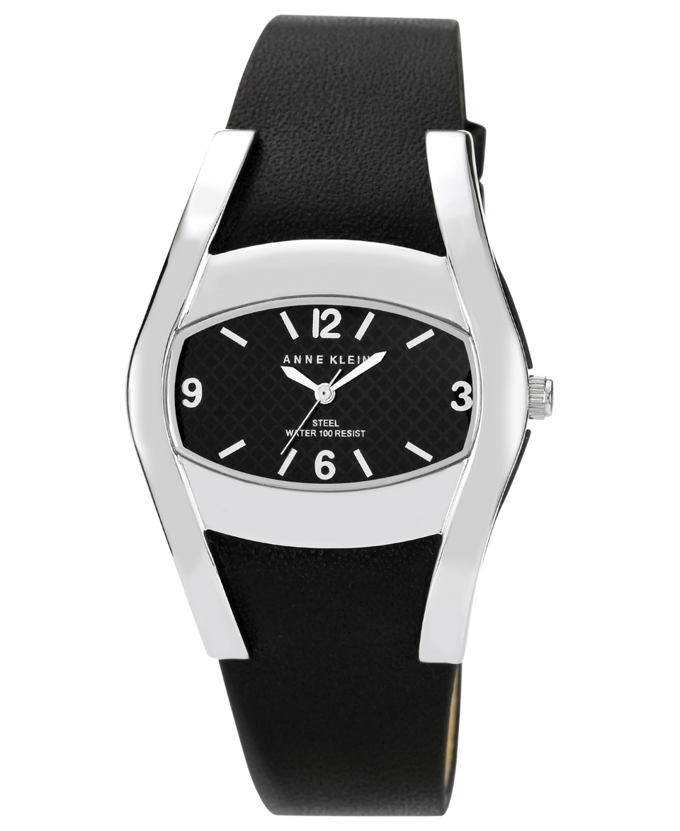 Anne Klein Watch, Womens Black Leather Strap 36x28mm AK 1087BKBK