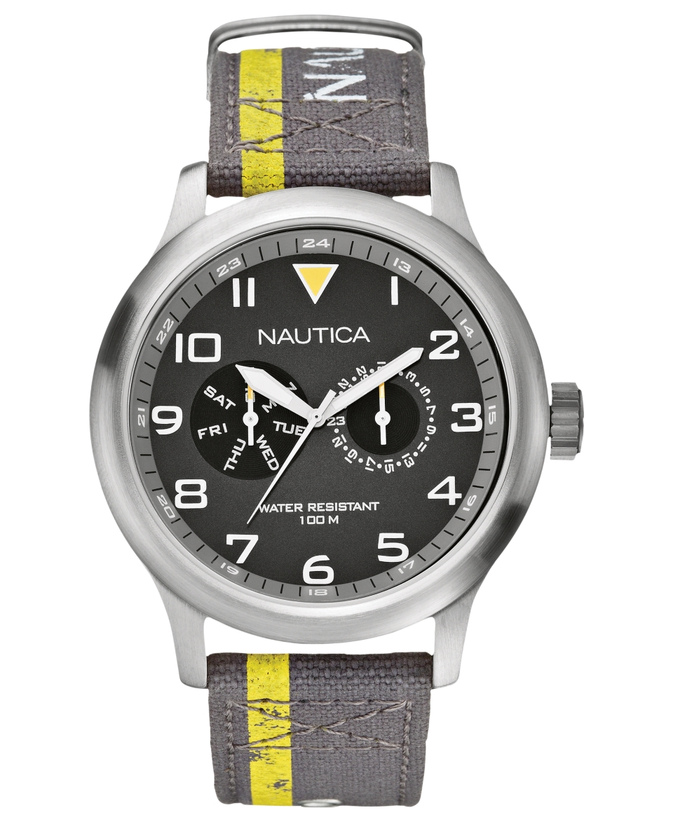 Nautica Watch, Mens Gray Canvas Strap 45mm N13608G   All Watches
