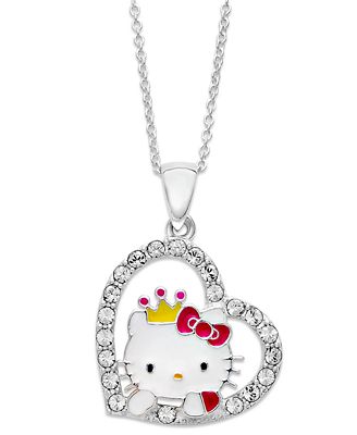 Hello Kitty Necklace, Sterling Silver Princess Kitty Crystal Heart ...