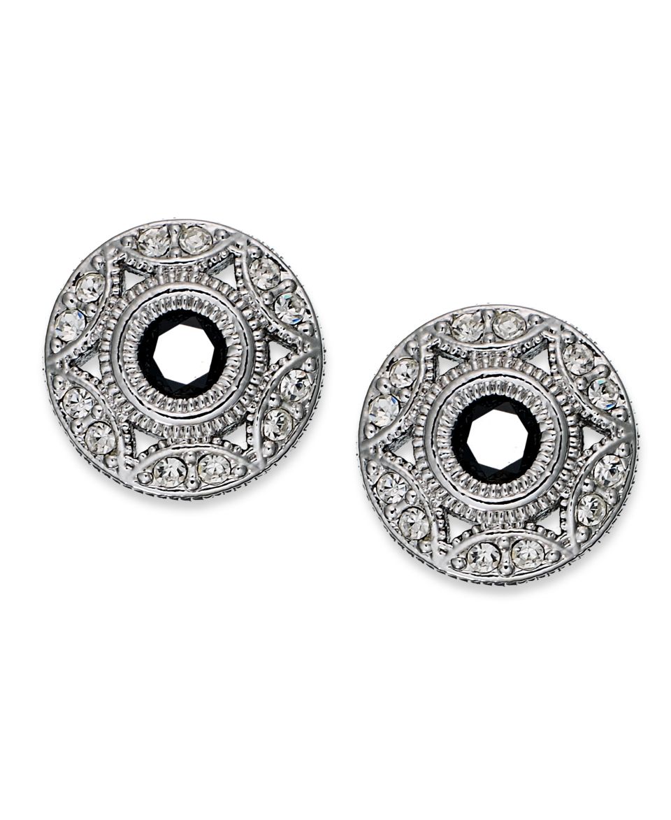 Eliot Danori Earrings, Silver Tone Jet Crystal Cubic Zirconia Post