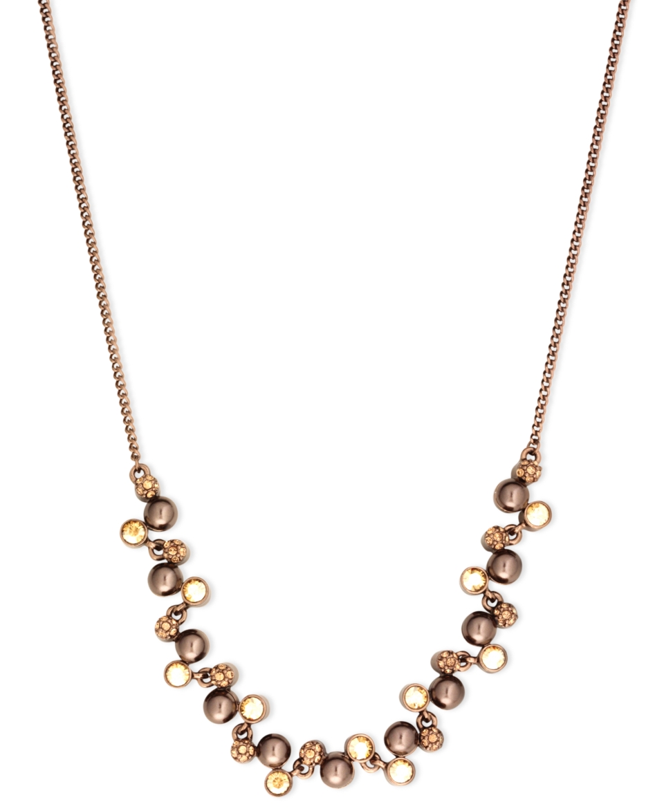 Givenchy Necklace, Brown Gold Tone Glass Frontal Strand Necklace