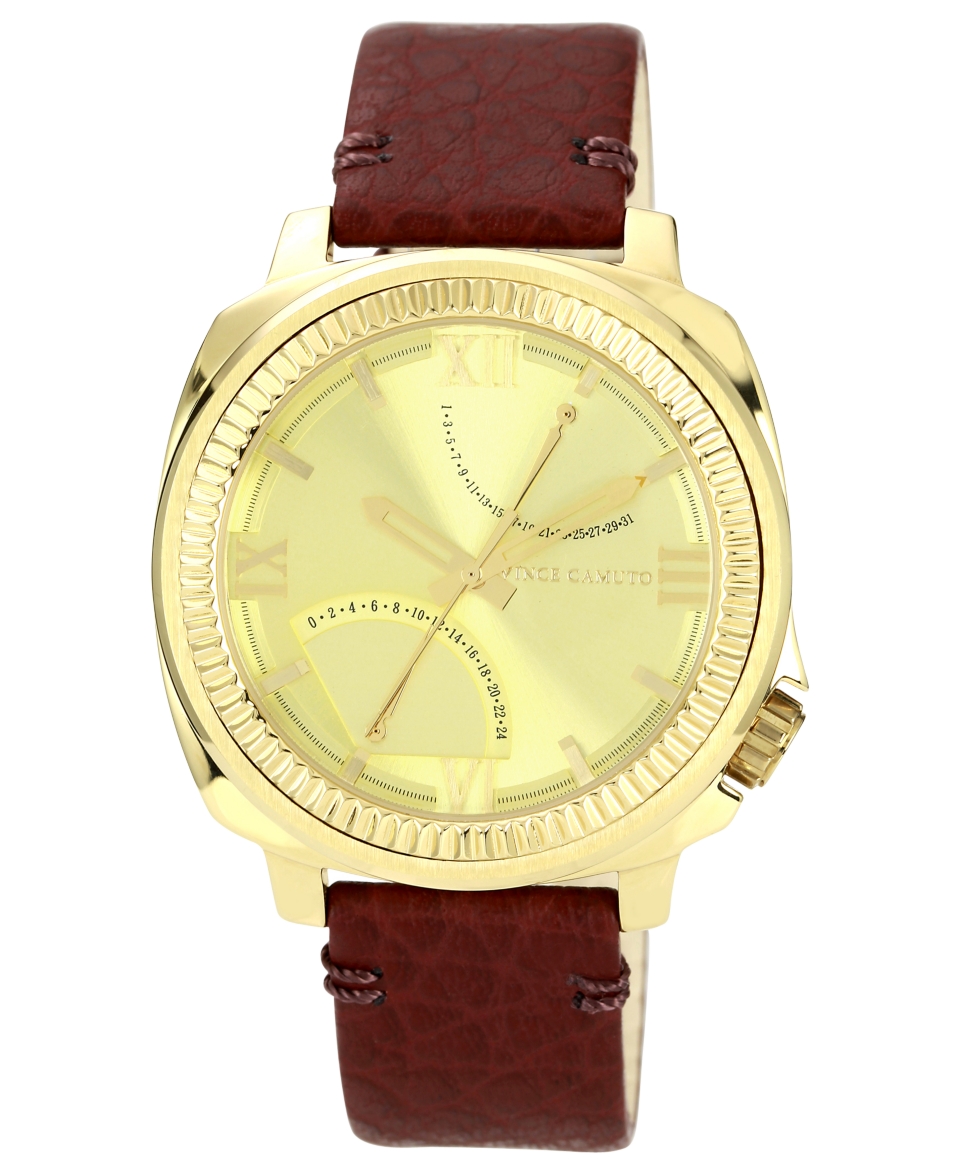 Vince Camuto Watch, Mens Oxblood Textured Grain Leather Strap 44mm VC