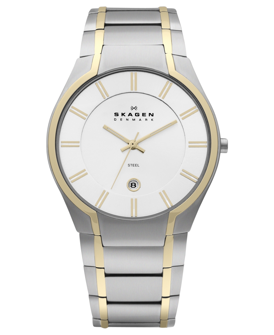 Skagen Denmark Watch, Mens Two Tone Stainless Steel Bracelet 40mm