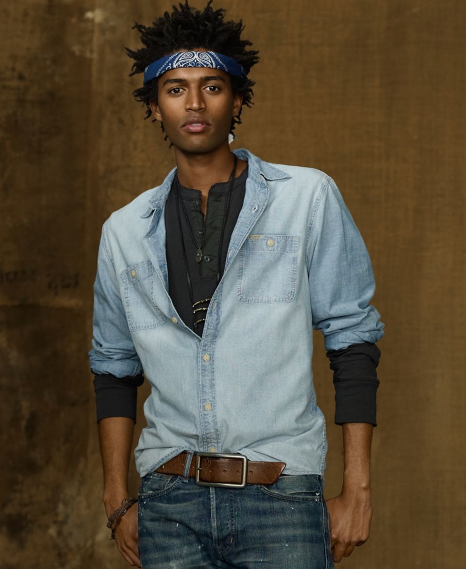 Denim & Supply Ralph Lauren Shirt, Denim Raw Hem Western Shirt   Mens