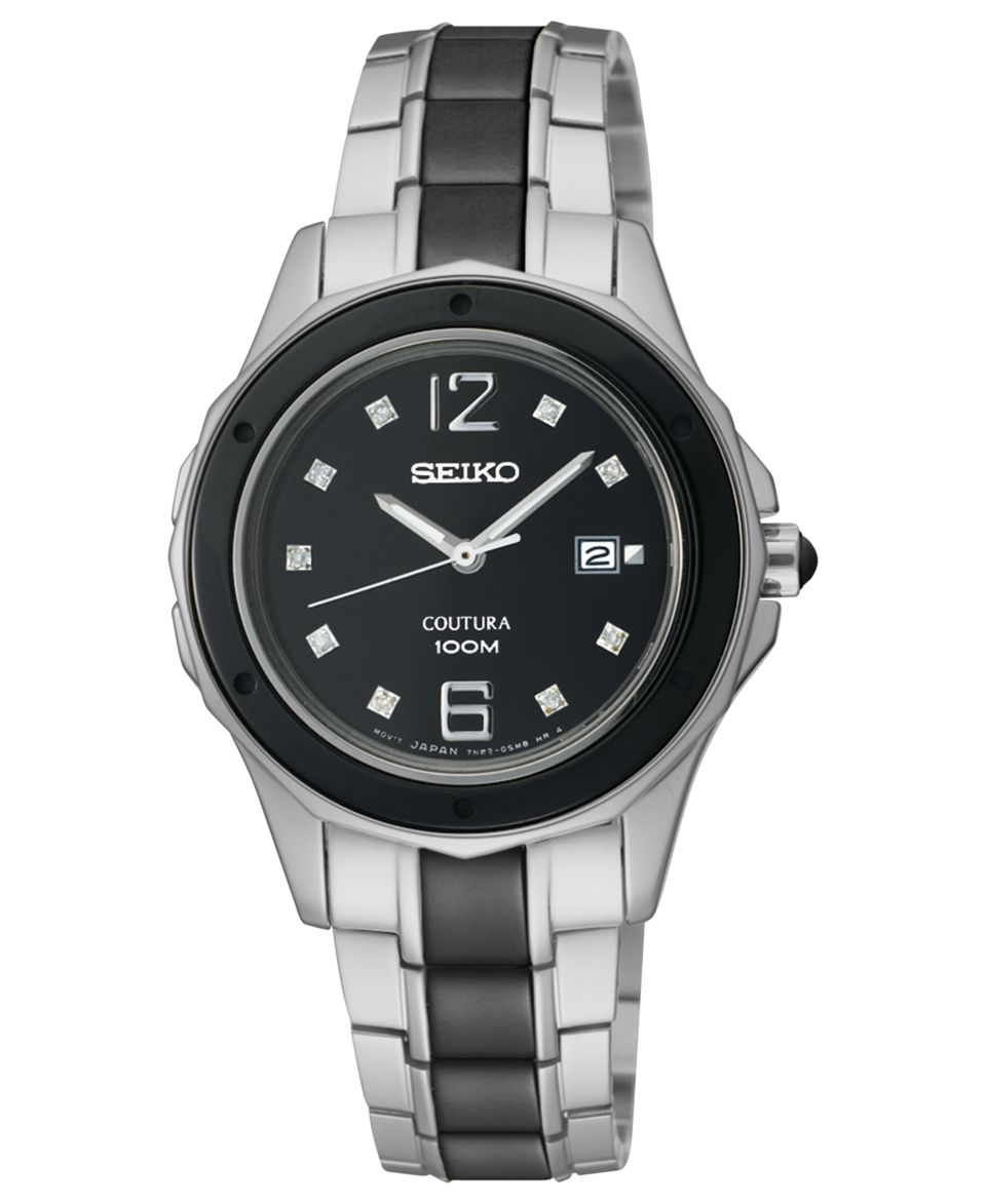 Seiko Watch, Womens Coutura Diamond Accent Black Ceramic and