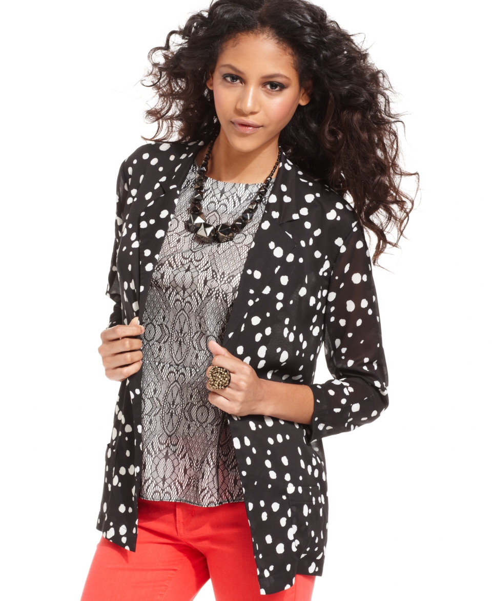 Bar III Jacket, Three Quarter Dot Print Sheer Blazer