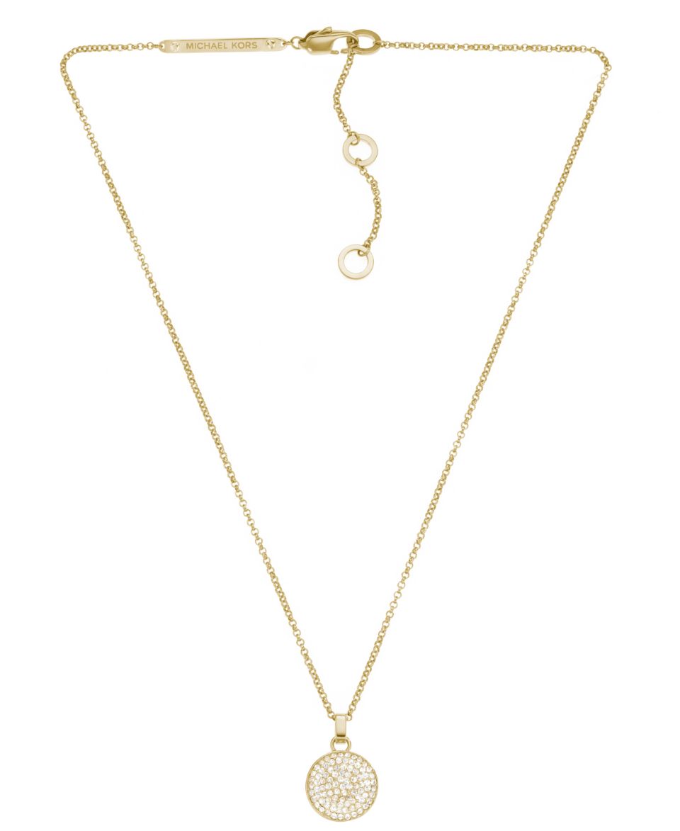 Michael Kors Necklace, Gold Tone Concave Glass Pave Pendant   Fashion