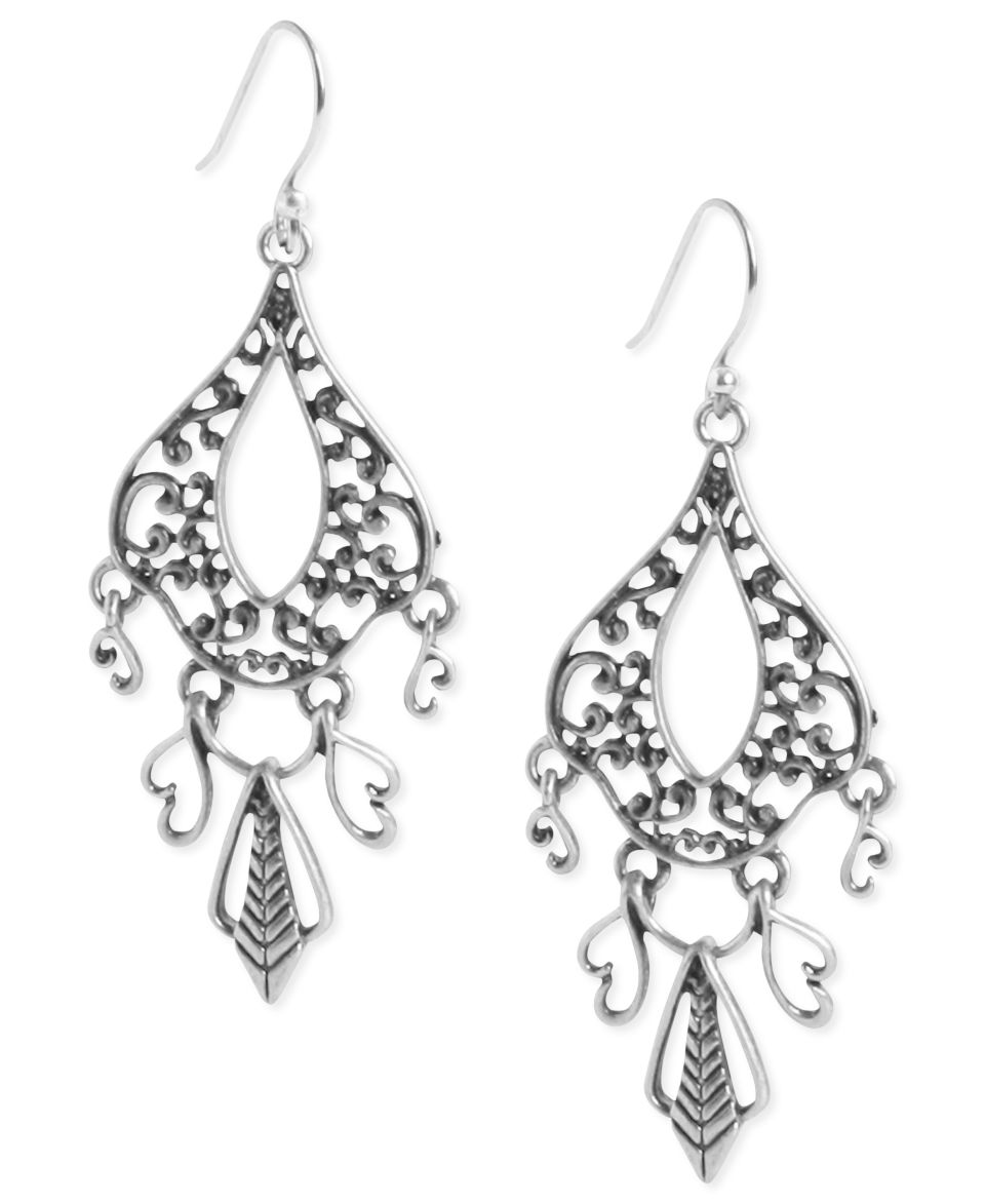 Lucky Brand Earrings, Silver Tone Openwork Oblong Dangle Drop Earrings