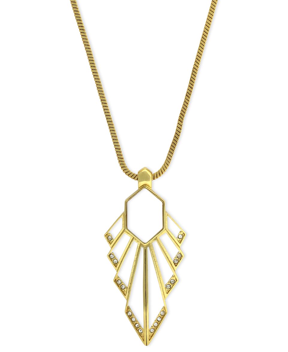 Vince Camuto Necklace, Gold Tone Ivory Enamel Glass Crystal Geometric